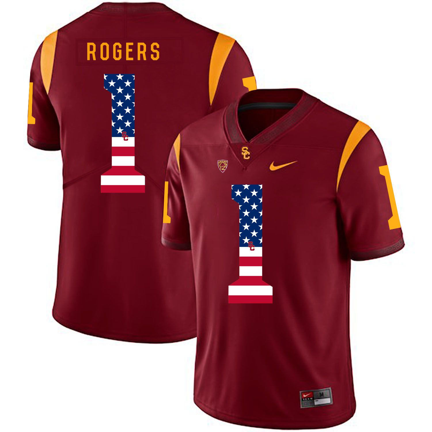 Men USC Trojans #1 Rogers Red Flag Customized NCAA Jerseys